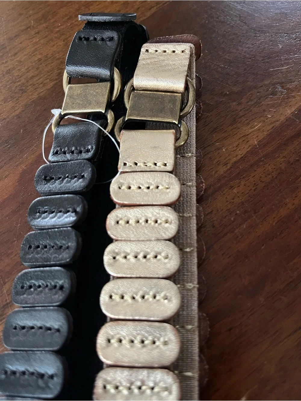 Anthropologie Tabitha Stretch Leather Belt Set | Black & Metallic Gold | 2X/3X
